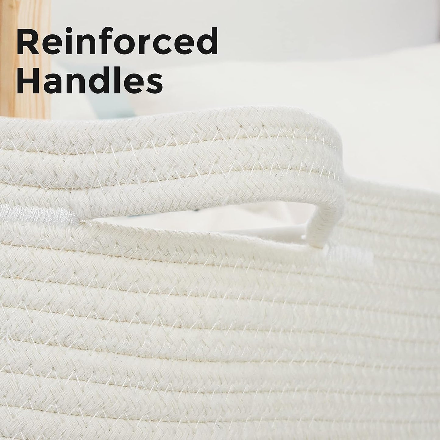 Ravinte Blanket Basket - 20"x 20"x 13" Cotton Rope Basket for Living Room, Baby Toy Storage Basket, Large Woven Laundry Basket (White-DarkGray)