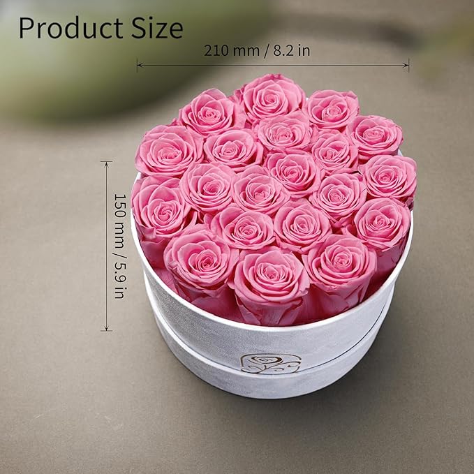 Gifts for Women Preserved Roses Flower Box, Luxury Velvet Box with 20 Roses, Preserved Flowers, Romantic Gift for Her, Wife, Girlfriend, Birthday Anniversary Christmas (Pink)