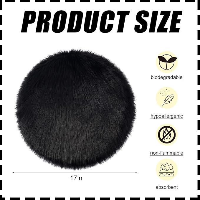Drydiet 2 Pcs Natural Sheepskin for Bed Sores and Skin Imitation Wool Medical Sheepskins with Non-Slip Back for Pain Relief and Discomfort, Wool Seat Pad, 17 in x 17 in(Circle,Black)