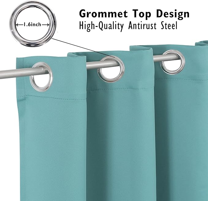 ChrisDowa Blackout Curtains 63 inches Long for Bedroom - 2 Panels Set Grommet Thermal Insulated Room Darkening Curtains for Living Room (Aqua, 52 x 63 Inch)