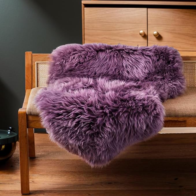 Fluffy Genuine Sheepskin Rug, Fuzzy Shaggy Fur Area Rug for Bedroom Living Room Soft Fur Wool Pray Pup Cushion Mat Carpet, Chair Sofa Seat Cover(Pansy Purple, Single Pelt/2FT*3FT)