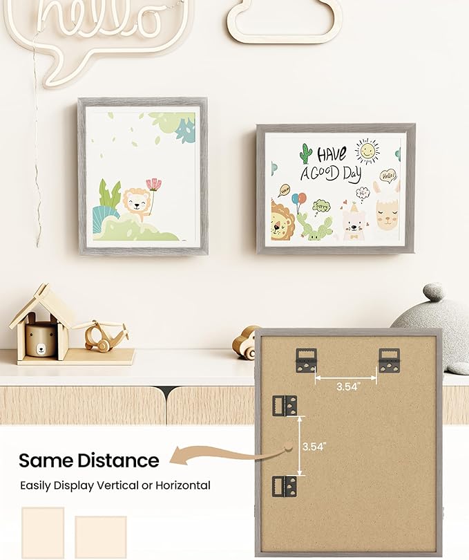BAIJIALI Grey Art Frames for Kids Artwork - Front Opening Holds 150 Drawings, 3D Crafts - 4 Packs 8.5x11 with mat or 9x12 without Mat