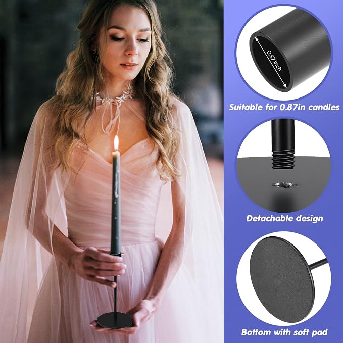 Sieral Candle Holders Bulk Taper Candlesticks Holders Set Modern Decorative Metal Candelabras for Wedding Anniversary Home Dinning Table Centerpiece Xmas Party Decor(Matte Black,24 Pcs)
