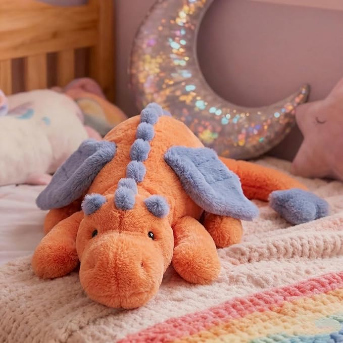 ARELUX Giant 50in 3Lb Big Orange Dragon Large Stuffed Animals Cute Plush Toy Fuzzy Jumbo Dinosaur Pillow Plushies with Wings Cuddly Soft Pterosaur Plushie for Friends Family Member