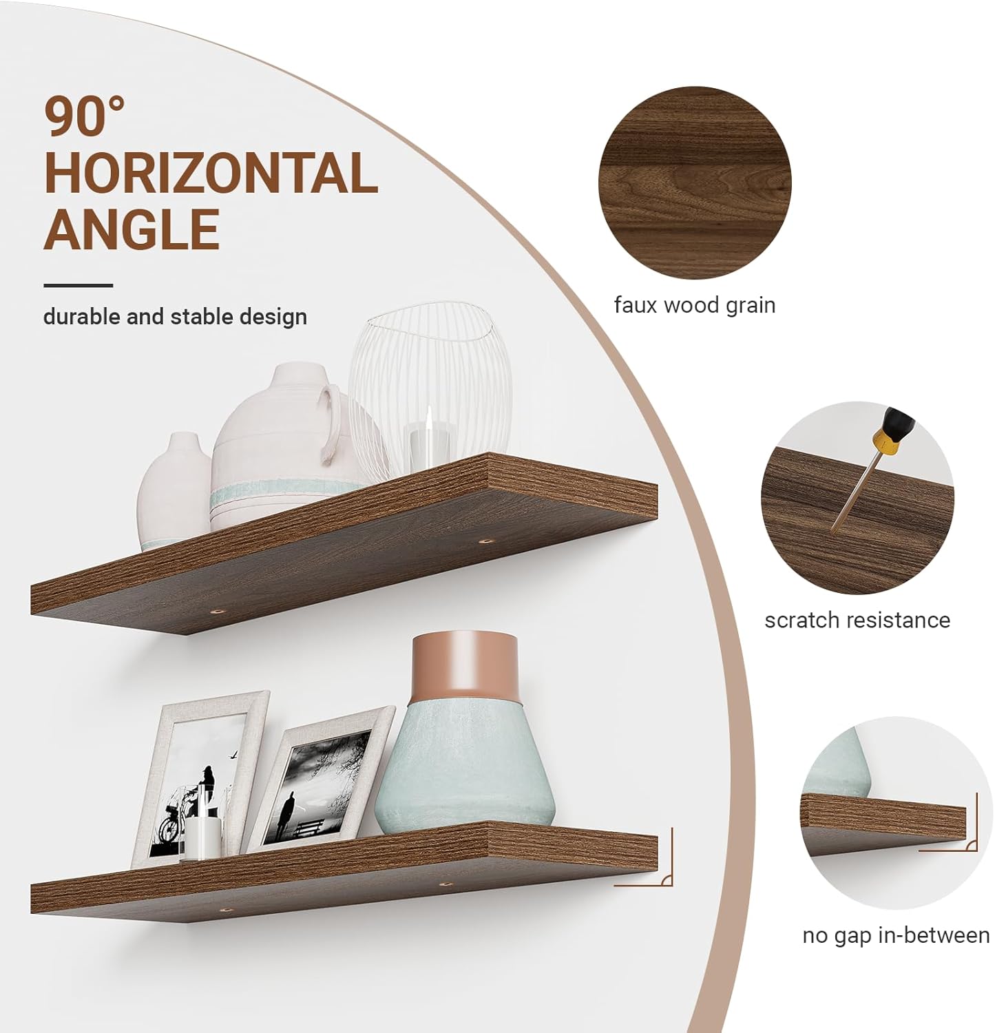 Heimlove 32 Inch Floating Shelves for Wall,Walnut 9.3" Deep Floating Shelf Set of 2,Wall Mounted Shelves for Bathroom Bedroom Living Room Kitchen Office,Shelf for Books Storage Room,Home Decor