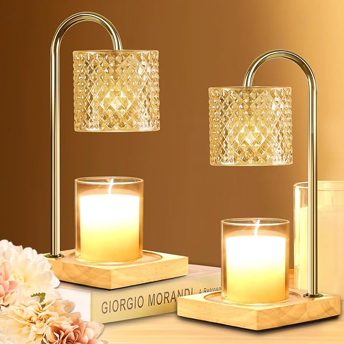 TigQiang 2 Pack Candle Warmer Lamp with Timer Dimmer, Birthday Gifts for Women Mom, House Warming Gifts, Elegant New Home Decor, Wax Warmer for Jar Candles, Heater Lamp for Scented Wax, Amber