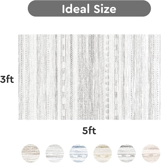 3x5 Area Rug Machine Washable Non Slip Rug Distressed Neutral Moroccan Boho Rug Ultra Soft Indoor Rugs for Bedroom Living Room Entryway Kitchen Foyer Bedside, Grey