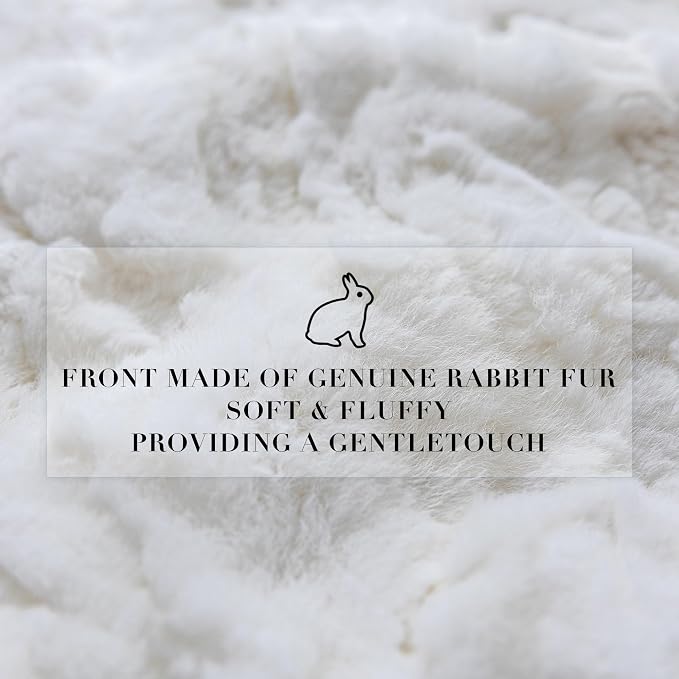 MOOX Rabbit Fur Pillow Covers Set of 2 Fur Throw Lumbar Decorative Pillow Fuzzy Soft Fluffy Genuine Animal Skin 18"x18" Sofa Couch Bed Cover, White
