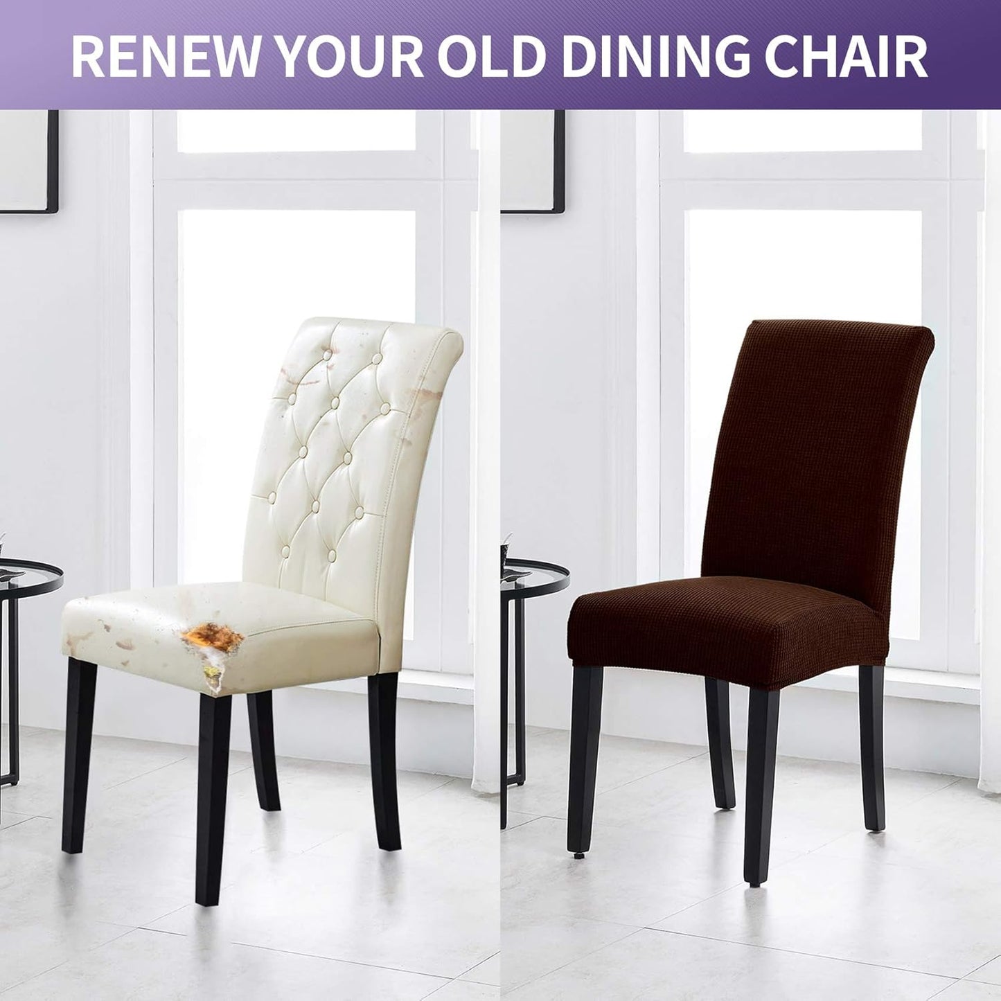 Joccun Chair Covers for Dining Room Set of 4,Dining Chair Slipcovers Stretch Dining Room Chair Covers Seat Protector,Washable Parsons Chair Cover for Home,Hotel(Chocolate,4 Pack)