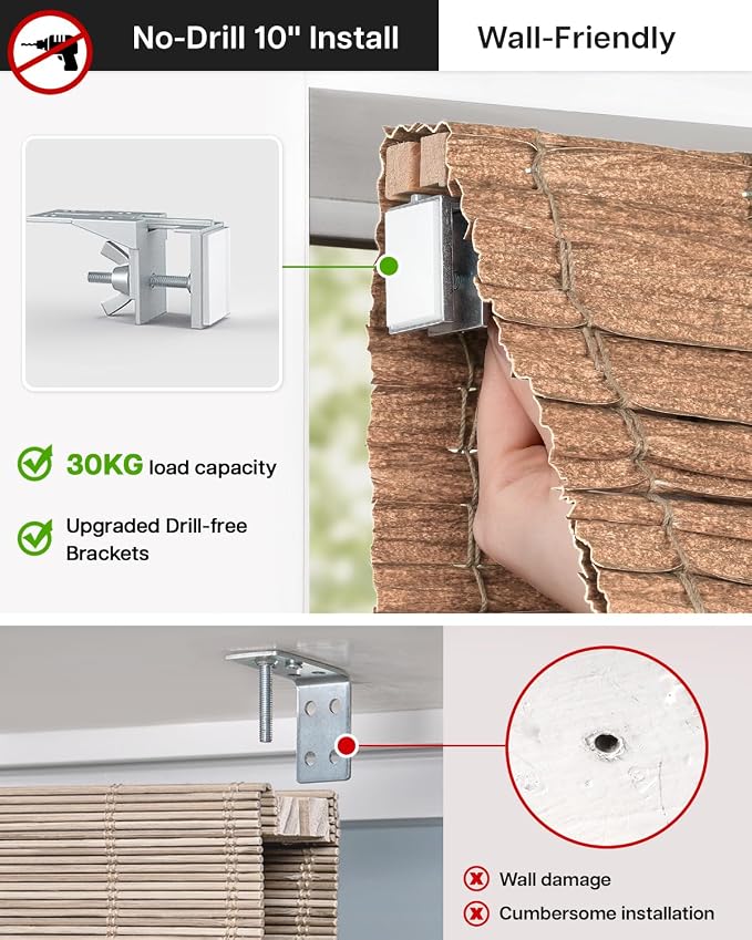 LazBlinds No Drill Cordless Roman Shades for Windows, Light Filtering Privacy Protection Thermal Insulation UV Blocking Natural Panama Weave Fabric Blinds for Windows, 41" W x 64" H, Natural