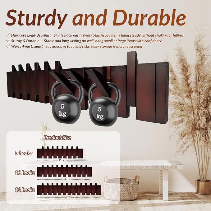 12-Hooks Wood Piano Coat Rack Wall Mount Wooden Coat Rack Wall Mount Coat Hooks Wall Mount Wall Mounted for Hanging Clothes,Towels，Space Saving Piano Coat Hanger for Entryway, Bedroom, Mudroom