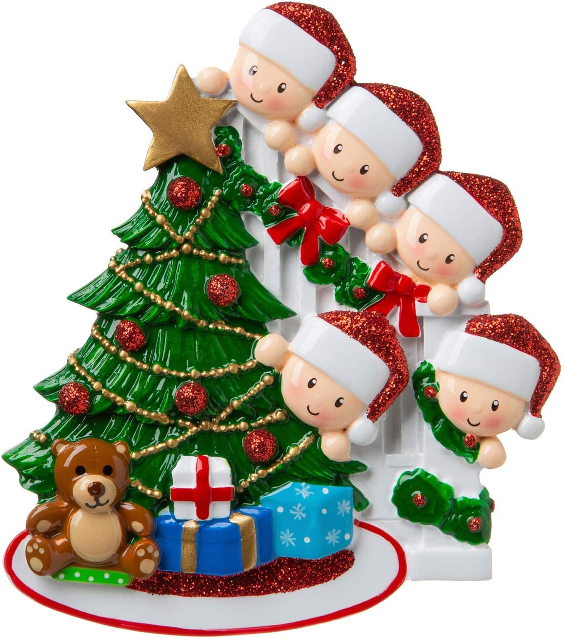 3D Peeking Family of 5 Ornament 2025 Personalized Family Christmas Ornaments 2025 | Staircase Personalized Tree Ornaments for Grandchildren, Siblings & Grandkids Xmas Tree with Gifts of Five Ornament