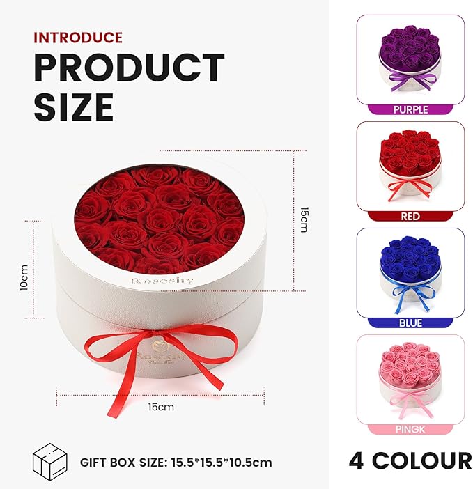 Mothers Day Flowers Roses Gifts for Mom,16pcs Red Forever Preserved Roses in Round Gift Box,Mothers Day Delivery Prime Gifts-Roses Gifts for Women,Mom.