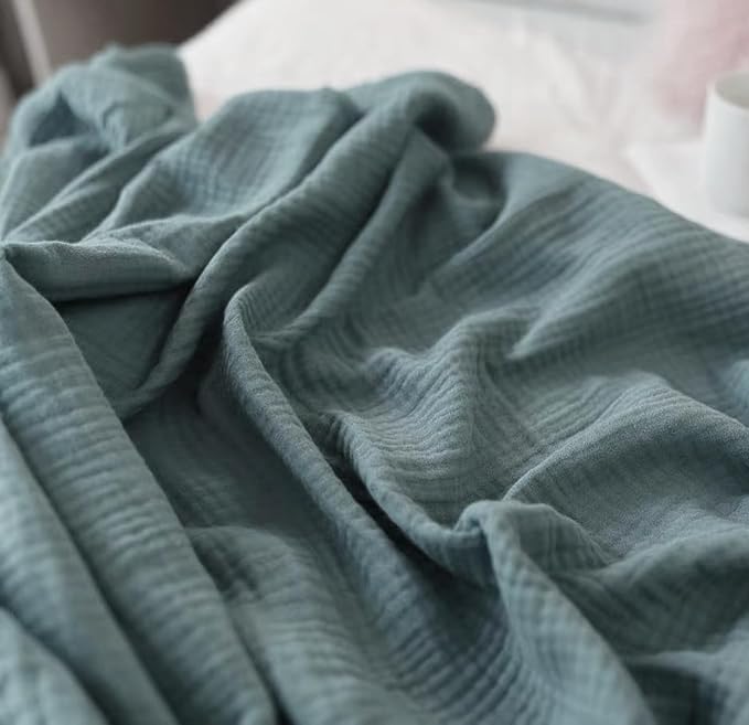 KyraHome 100% Cotton Throw Blankets for Couch, 60"x80" Pre-Washed Plant-Dyed Breathable Lightweight Gauze Soft Muslin Summer Throw Blankets, All Season (Slate Blue)