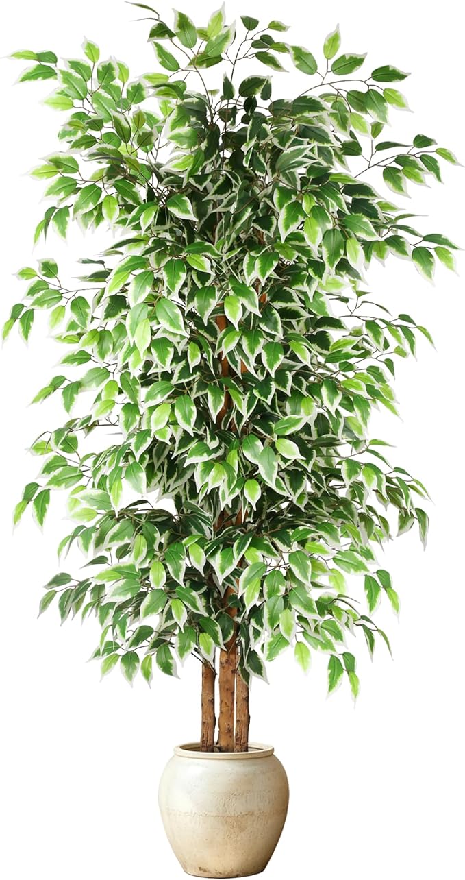 GTIDEA 6ft Ficus Artificial Tree, Tall Faux Trees Indoor with Natural Trunk and Fake Silk Tree Fake Plants for Home Decor Living Room Outdoor Balcony House Office (NO VASE Included)