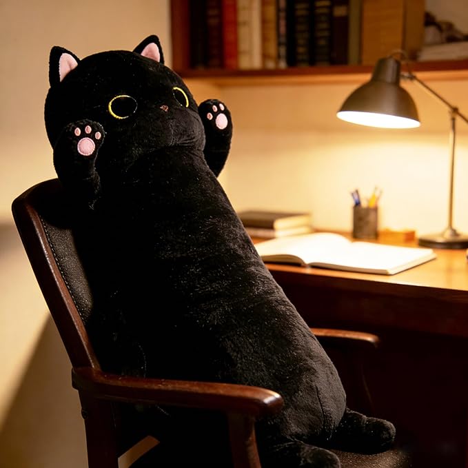 MaoGoLan Long Cat Body Pillow for Kids, 44'' Big Kitten Plush for Adults, Big Black Cat Stuffed Animal for Girl, Large Kitten Plush Throw Pillow for Birthday Gift, Baby Shower Party Favor Decor