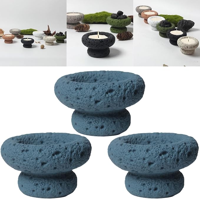 Cement Candle Container in Misty Blue, Stylish and Durable, Empty Cup for Wax Pouring and Aromatherapy, Perfect for Home Décor and Gifts, 3pc