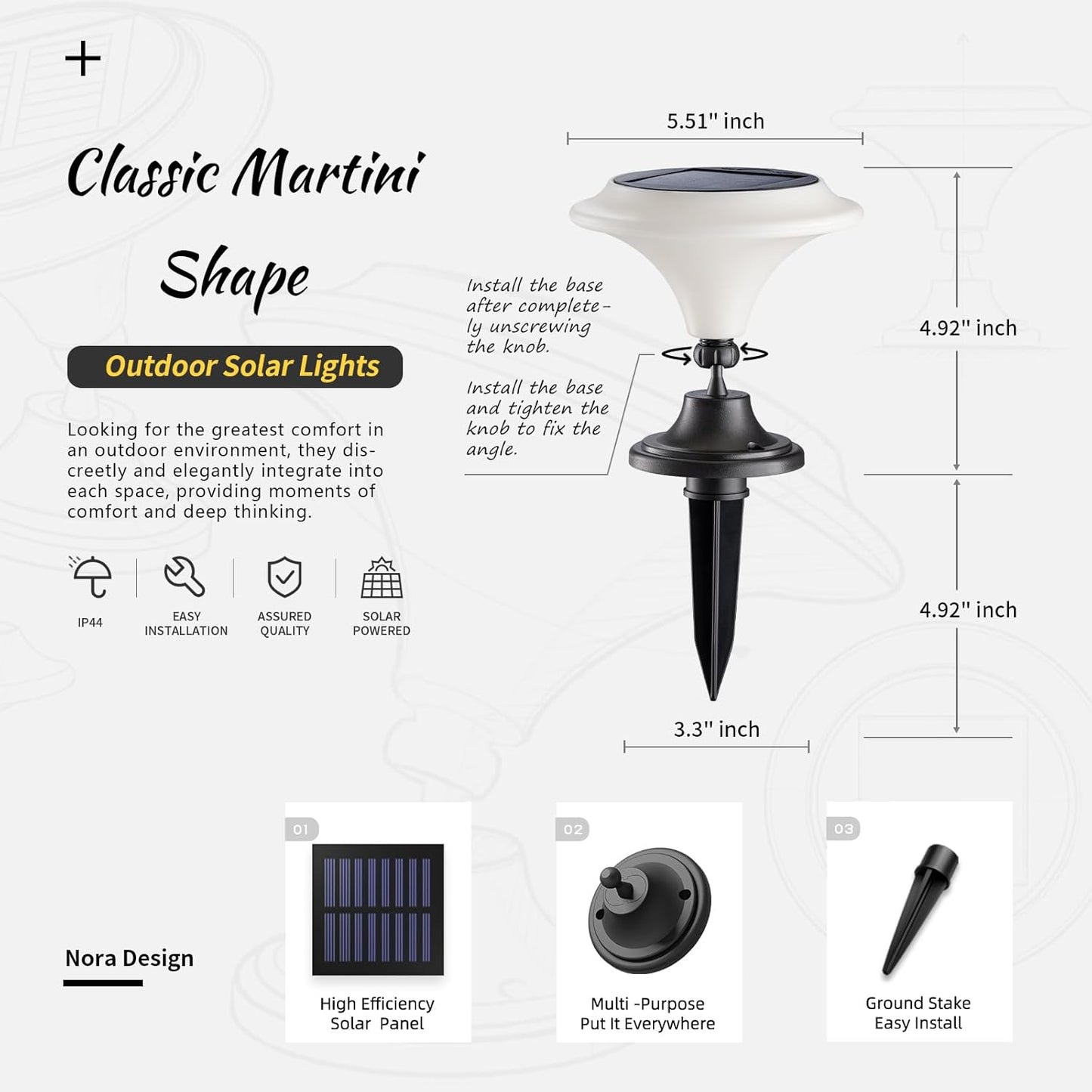 Solar Table Lights Outdoor, 2 Pack Classic Martini-Shaped Lanterns with Base & Ground Stakes, Waterproof LED Solar Powered Decorative Lights for Patio Table Garden Path (Warm White)