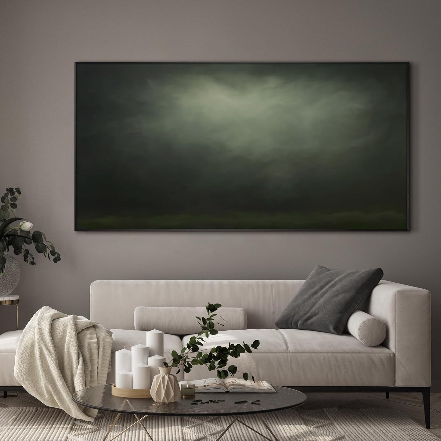 SIGNWIN 36"x72" Extra Large Framed Wall Art Moody Green Abstract Cloudscape, Minimalist Atmospheric Print for Home Living Room Bedroom Decor (Frame Assembly Required)