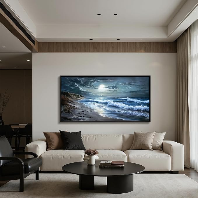 imjiayu Extra Large Wall Art, Beach Wall Art, Coastal Wall Decor, Ocean Wave Framed Art, Modern Blue Grey Seascape Prints, Nature big Paintings for Living Room Dining Room Home Office Hotel 29"x57"