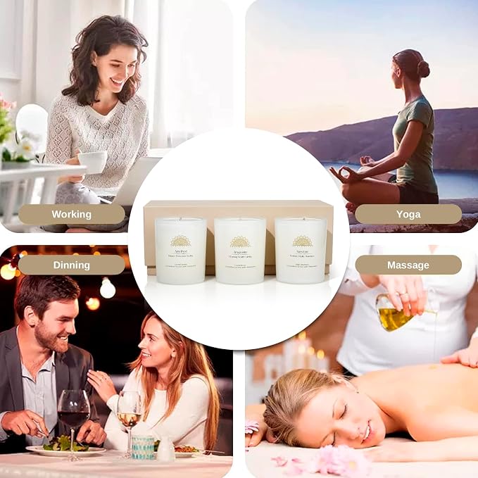 AvaConcept Healing Crystal Candle Gift Set – Set of 3 Celestite, Rose Quartz & Moonstone Hand-Poured Soy Wax Sea Salt Driftwood, Blackcurrant Rose & Amber Noir Aromatherapy Scents Premium Gift Box