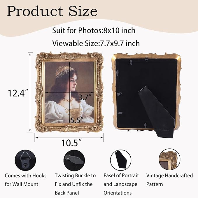 Antique Picture Frames 8x10 Vintage Victorian Ornate Picture Frames with Front Glass Wall Mount and Tabletop Baroque Home Decor Retro Gallery Wall Decor,1 Pack,Bronze