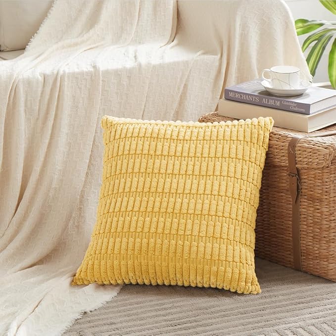 Fancy Homi 4 Packs Decorative Throw Pillow Covers for Living Room Couch Bed, Modern Farmhouse Boho Home Décor Accent Cushion Case, 18" x 18" (Pack of 4), Yellow
