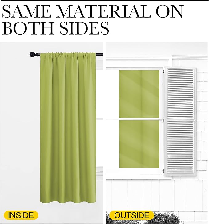 NICETOWN Kitchen Curtains, Fresh Green, 34" x 40", Set of 2, Short Blackout Curtains & Drapes, Thermal Insulated Rod Pocket Window Treatment Draperies for Nursery