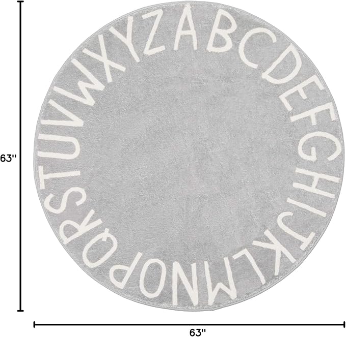 Topotdor Round Kids Play Rug Alphabet Nursery Area Rug Extra Large Soft Crawling Play Mat for Children Toddlers Bedroom (63 inch, Grey)