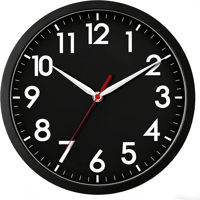 AKCISOT Wall Clock 8 Inch Silent Non-Ticking Modern Clocks Battery Operated - Analog Small Classic for Office, Home, Bathroom, Kitchen, Bedroom, School(Black)
