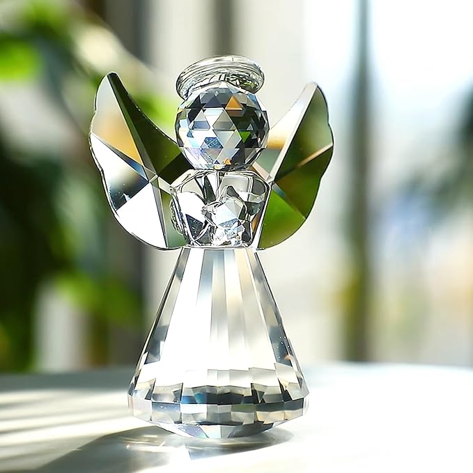 3.3in Glass Angel Figurines Crystal Guardian Angel Gifts for Women Clear Angels Collectible Decor Gift for Valentines, Mother's Day, Birthday