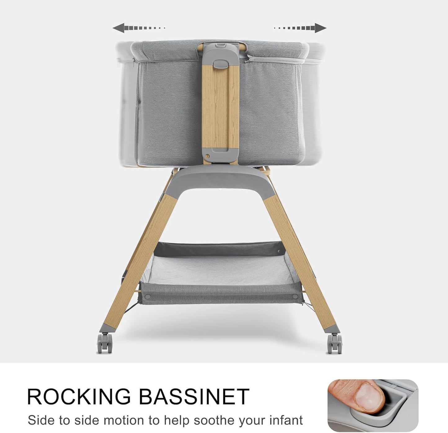 3 in 1 Baby Bassinet, Rocking Bassinets with Comfy Mattress and Wheels, Adjustable Height Bassinet Bedside Sleeper, Easy Folding Portable Crib for Newborn (Grey)