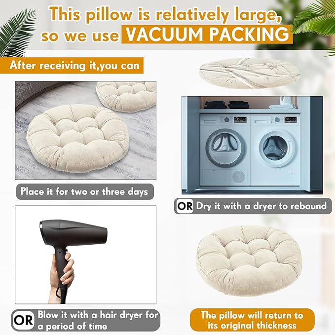 Jerify 4 Pcs Floor Pillow Cushions Large Round Square Large Meditation Floor Pillow for Classroom Adult Meditation Picnic Party Seating Learning Daycare School (Round,Beige)