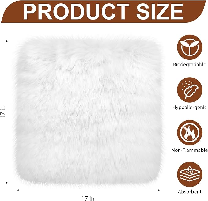 Drydiet 2 Pcs Natural Sheepskin for Bed Sores and Skin Imitation Wool Medical Sheepskins with Non-Slip Back for Pain Relief and Discomfort, Wool Seat Pad, 17 in x 17 in(Square,Light Color)