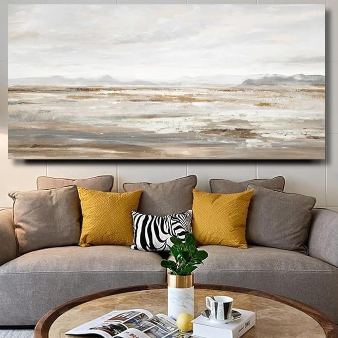 TRAIN2 ART Abstract Wall Art Canvas Wall Art for Living Room Brown and Grey Ocean Wall Decor Large Artwork for Bedroom Home Office 28"x57"