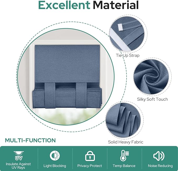HOMEIDEAS 100% Linen Blackout Sidelight Curtains for Front Door, Side Door Window Curtains, Small Window,Thermal Insulated Covering, 1 Panel, W12 X L68 Inch, Stone Blue
