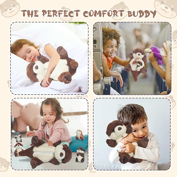 5 PCS Sea Otter Stuffed Animals, Large Mommy Otter Plush with 4 Babies Stuffed Otters Inside, Soft Cuddly Otter Plushies Pillow Toy Gift for Kids Easter Birthday Christmas Ocean Party