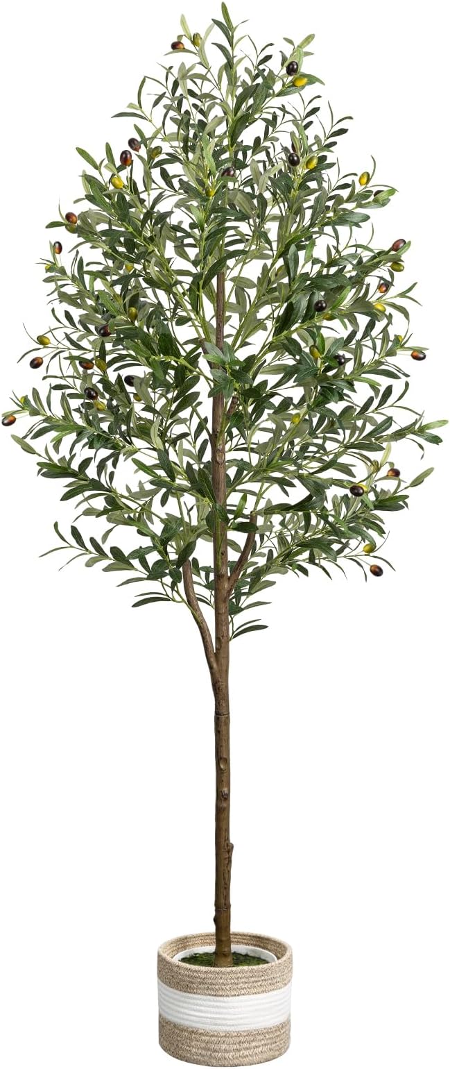 Artificial Olive Tree 5.5FT Faux Indoor Decorative Plant | Tall Trees with Planter&Basket, Large Fake Olive Silk Realistic Olive Plants with Branches for Home Decor Office Living Room