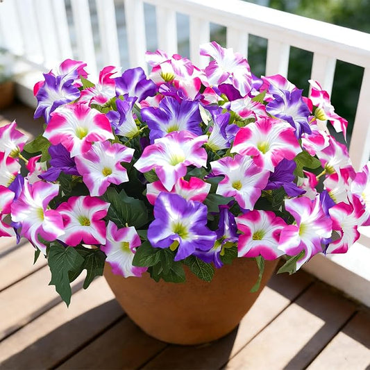 FULLMUSIC Spring Artificial Flowers for Outdoors, UV Resistant Fake Morning Glory, Look Real Faux Silk Plants for Front Door Garden Porch Planter
