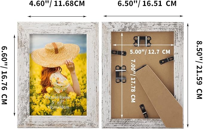 PETAFLOP 5x7 Picture Frame Set of 7, Distressd Rustic Frames Display 5 by 7 Inch Photo for Wall or Tabletop