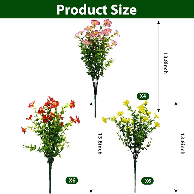 trytuny Artificial Flowers for Outdoor, UV Resistant Realistic Fake Flowers and Faux Plants for Indoor Outdoor, Garden Patio Porch Window Box Decor All Year