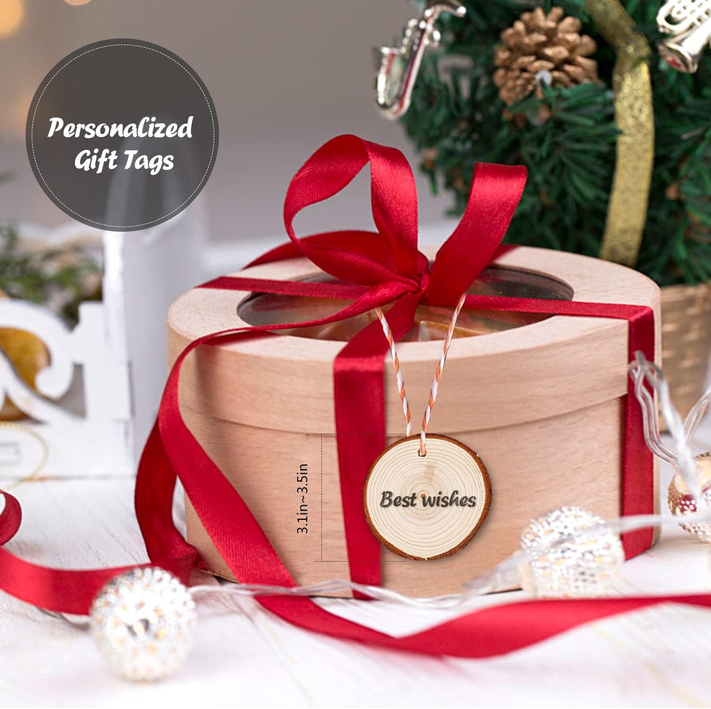 5ARTH Natural Wood Slices - 30 Pcs 3.1-3.5 inches Craft Unfinished Wood kit Predrilled with Hole Wooden Circles for Arts Wood Slices Christmas Ornaments DIY Crafts