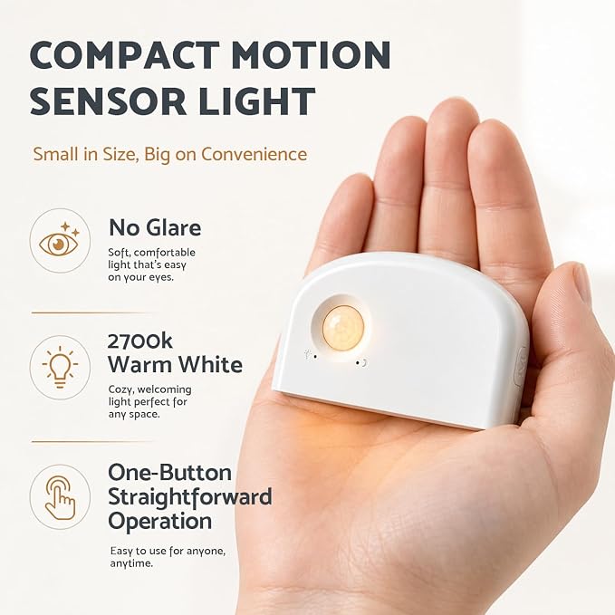 Dazzy Dot Motion Sensor Night Light, 6 Pack Rechargeable LED Stair Light | Ultra-thin design; 10hr runtime; 30s auto-off; stepless dimming; strong magnet; renter-friendly accessories