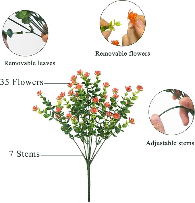 Artificial Flowers Outdoors, 12 Bundles Fake Flowers UV-Anti for Decoration Faux Plastic Plants Garden Porch Window Box Décor, YellowPurpleBlueGreen