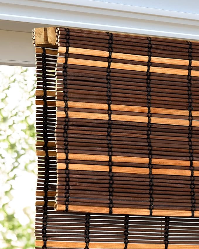 LazBlinds Custom Size Cordless Bamboo Roman Shades, Cocoa | Natural Light Filtering Bamboo Window Blinds, Bamboo Blinds for Bedroom Living Room Office Indoor