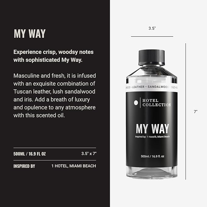 Hotel Collection - My Way Essential Oil Scent - Luxury Hotel Inspired Aromatherapy Scent Diffuser Oil - Lush Sandalwood, Warm Virginia Cedar, & Beautiful Iris - 16.9 fl oz 500mL