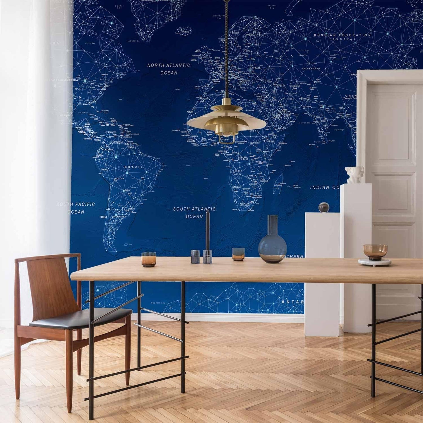 artgeist Premium Wall Mural World Map 177x124 in - XXL Non-Woven Wallpaper Fleece Wall Decor Photo Print Picture Image Design Home Map of The World k-A-0125-a-a