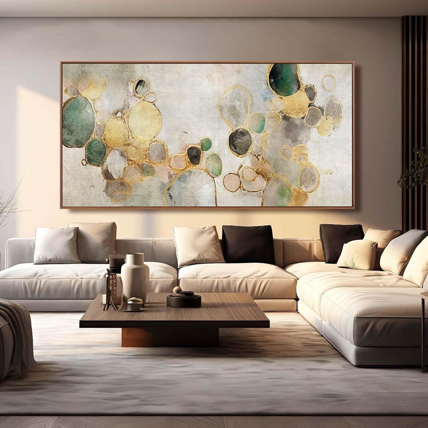 YJYart Circle Canvas Wall Decor Green and Gold Wall Art Posters Abstract Wall Decorations 36"x70" Home Decor for Bedroom Living Room