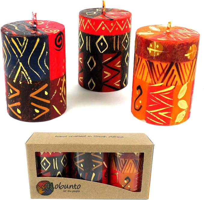 Global Crafts Nobunto - Hand-Painted Bongazi Africa Votive Candle Set - Set of 3, Gift Boxed