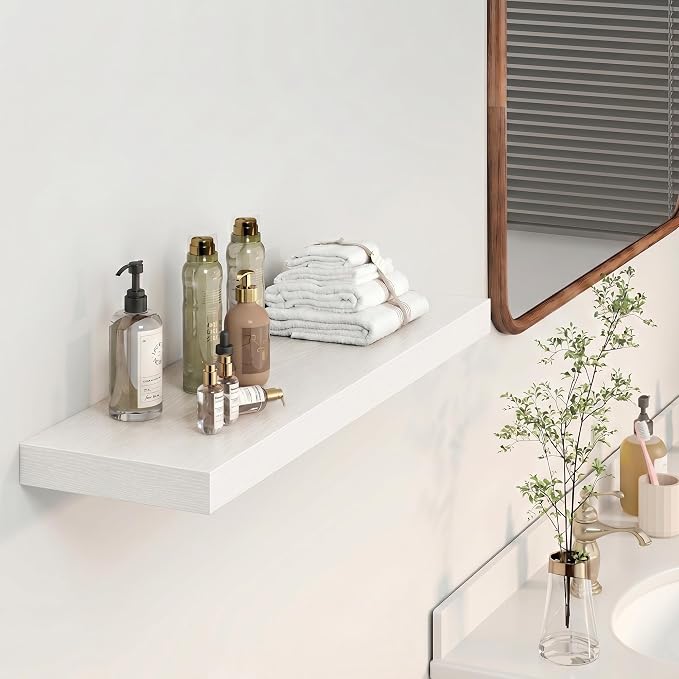 Heimlove 32 Inch Floating Shelves for Wall,White 9.3" Deep Floating Shelf Set of 2,Wall Mounted Shelves for Bathroom Bedroom Living Room Kitchen Office,Shelf for Books Storage Room,Home Decor